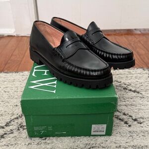 J. Crew Black Leather Slip-On Loafers